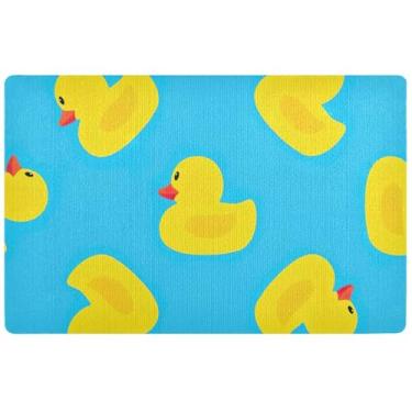 Imagem de TSENQUE Tapete personalizado amarelo pato azul tapete fofo grande engraçado tapete de boas-vindas tapete de porta da frente tapete de entrada externa impermeável tapete de varanda 81,3 cm x 50,8 cm