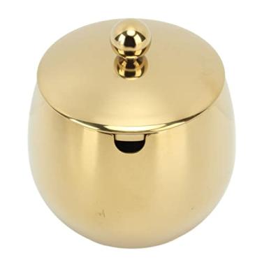 Imagem de Alomejor Jarra de Sal, Jarra Grande de Aço Inoxidável Com Tampa, Açucareiro de Aço 304 para Bancada de Cozinha, Recipiente de Armazenamento Seguro para Máquina de Lavar Louça para Doces (Ouro)
