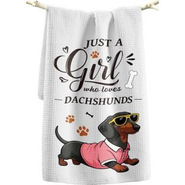 Imagem de Miss Adola Toalhas de cozinha engraçadas de algodão - 38 x 71 cm panos decorativos para waffles fofos absorventes reutilizáveis toalhas de chá de mão com laço para pendurar presente de dachshund para