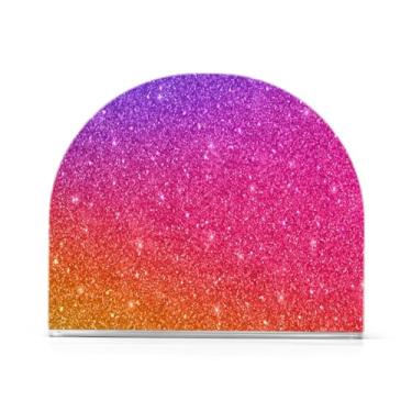Imagem de Porta-guardanapos de acrílico brilhante azul amarelo roxo com glitter, suporte de guardanapo de mesa em forma de U, serve para 50-60 guardanapos, porta-guardanapos vertical