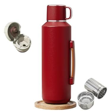 Imagem de VISTATROY Garrafa de água de aço inoxidável 316 de 1,5 l com tampa – Mantenha mais de 24 horas quente para bebidas quentes e frias – Frasco térmico isolado a vácuo à prova de vazamento com alça para