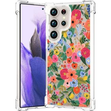 Imagem de CCFUNCASE Linda capa transparente para S24 Ultra para mulheres - capa de telefone resistente Funda protetora protetora para capa compatível com Samsung Galaxy S24 Ultra (flores florais rosa)