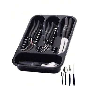 Imagem de Jogo De Talheres 25 Peças Inox Conjunto Faqueiro Com Porta Garfos Colheres E Facas (PRETO)