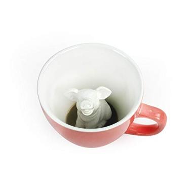 Imagem de Creature Cups Copo de cerâmica PIG (325 ml, exterior de pêssego) - Caneca escondida 3D animal dentro emerge enquanto você bebe - animal da fazenda porquinho - aniversário, feriado, presente de inauguração de casa para amantes de café e chá