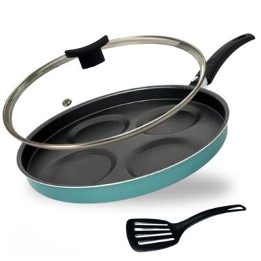 Imagem de Frigideira 26 cm 4 Ovos Hamburguer Antiaderente Teflon Tampa de Vidro e Espátula Cor Turquesa Verde
