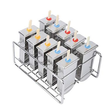 Imagem de GLOGLOW Moldes de Armazenamento de Cozinha, 10 Pacotes de Sorveteira de Cabeça Redonda Com Base de Suporte, Aço Inoxidável 304, à Prova de Vazamentos, Inclui 120 Palitos de Madeira picolé de Aço