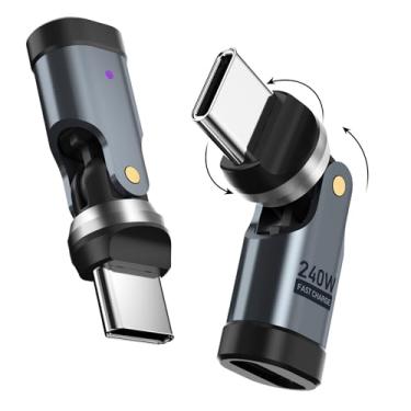 Imagem de MAXAUX Adaptador USB C de 90 graus [2 unidades], conector de ângulo reto PD USBC de 240 W, adaptador de extensão USB C rotativo de 360° e 180° para MacBook, iPad, iPhone 17/16/15, Galaxy, tablet