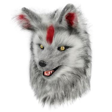 Imagem de HAOAN Máscara de cachorro peludo, cabeça inteira, lobo, raposa, realista, para Halloween, carnaval, fantasia, cosplay, fantasia feminina e masculina