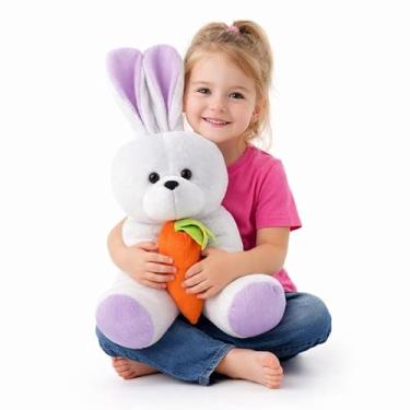 Imagem de Coelho de Pelúcia 48cm Grande com Cenoura Infantil Fofo Decoração Presente de Páscoa (Lilás)