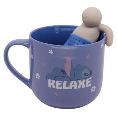 Imagem de Zonacriativa - Caneca com Infusor Stitch Relaxe Disney 350ml | Cerâmica, infusor de silicone e chá da tarde fácil e divertido | Cor azul