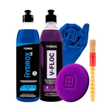 Imagem de Kit Limpeza Automotiva Hydrox Pro 500ml Coating Cerâmico Hidrorreativo + Shampoo Automotivo 500ml Vonixx + Aplicador + Toalha + Pincel
