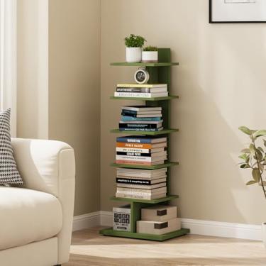 Imagem de TUTOTAK Estante de livros de 6 camadas, prateleira de livros de coluna estreita para espaços pequenos, prateleira de canto para sala de estar, escritório, escritório, entrada, verde-oliva BS06BOG016