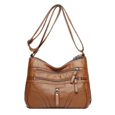 Imagem de Bolsa tiracolo feminina de couro poliuretano macio com vários bolsos m