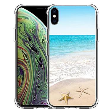 Imagem de Capa para iPhone X e iPhone 10, capa protetora de silicone de borracha de reposição protetora para iPhone X/10 e arte de design vintage personalizada, Beach Starfish