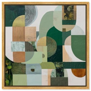 Imagem de Arte de parede moderna com estampa de geometria verde I da Art Remedy, moldura dourada, 76 x 76 cm