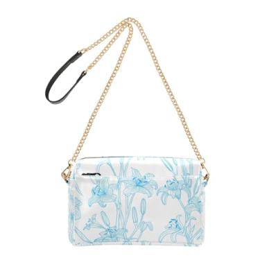 Imagem de Joitme Bolsas femininas transversais para celular alça de corrente de couro PU bolsa de ombro arte flores lírio azul branco