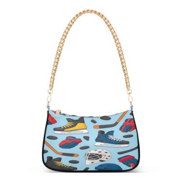 Imagem de Bolsa de ombro de corrente azul para equipamento de hóquei, bolsa de mão Hobo estilosa para mulheres, bolsa moderna com grande capacidade e zíper suave