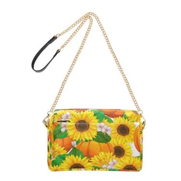 Imagem de Joitme Vibrante Girassóis Abóboras Feminina Bolsa de Mão Transversal Bolsa para Celular Couro PU Bolsa de Ombro Alça de Corrente