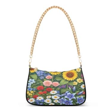 Imagem de Bolsa de ombro divertida com flores coloridas vibrantes, bolsa feminina Hobo para uso diário e noturno