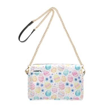 Imagem de Joitme Bolsa tiracolo feminina com desenho pastel, ovos de páscoa, bolsa para celular, bolsa de ombro de couro sintético com alça de corrente