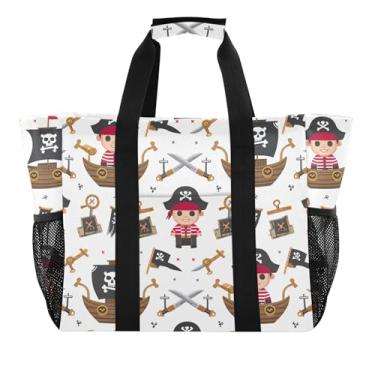 Imagem de Joitme Sacola branca para piscina com estampa de pirata, mamãe, extra grande, reutilizável, sacola de pano de piquenique, estampa de professores, bolsas femininas fofas