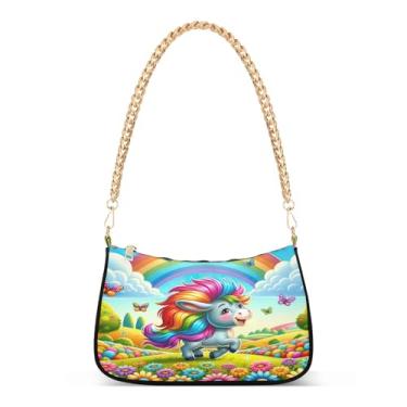 Imagem de Bolsa de ombro feminina fofa floral colorida burro caprichosa, bolsa Hobo média com alça de corrente, bolsa de mão leve, bolsa casual para o dia a dia