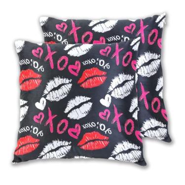 Imagem de Joitme Batom vermelho branco preto desenho animado conjunto de 2 capas de almofada decorativas pastel, 40,6 x 40,6 cm, 2 peças