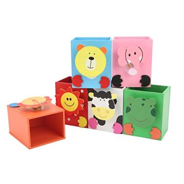 Imagem de Ainoli 6 peças porta-canetas de madeira, suporte de caneta colorido de desenho animado fofo com clipe de mensagem, material escolar, organizador de mesa