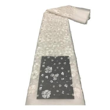 Imagem de 5 Yards Creamy White & Silver Beaded Embroidered Mesh Fabric Small Floral Lace for Wedding Dresses Bridal Veils & Fashion (Width 130cm)