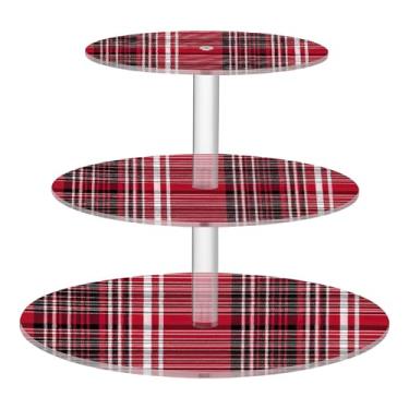 Imagem de Tea Party Suporte de cupcake redondo de 3 camadas para chá de bebê, copo de acrílico, torre de bolo, clássico, vermelho, preto, xadrez, mesa, sobremesa, decoração de chá e flores