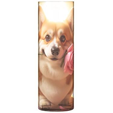 Imagem de Corgi Vaso cilíndrico de cachorro fofo para mesa decorativo vaso de plástico grande com estampa fofa para quarto, decoração de casa, 30 cm x 9,9 cm