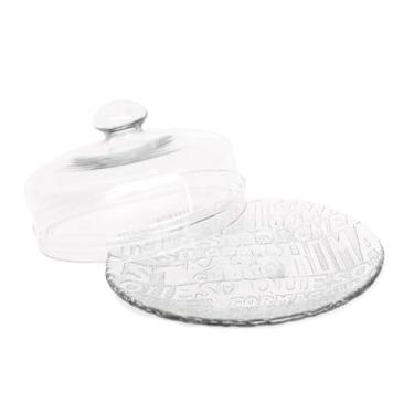 Imagem de Boleira de vidro com tampa trabalhada porta bolo, doces, tortas, pudins- Conjunto com Pé para Exposição e Proteção - Ideal para Festas, Sobremesas e Decoração de Cafeteria(Queijeira)