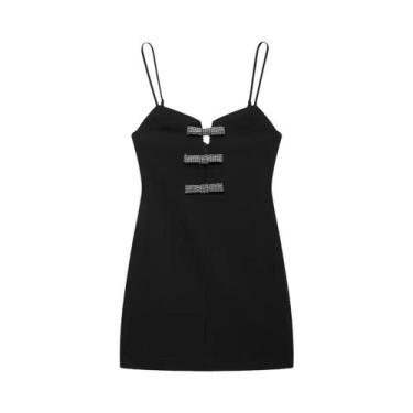 Imagem de Vestido Casual Feminino Preto Com Alça E Laço Estilo Europeu-Americano