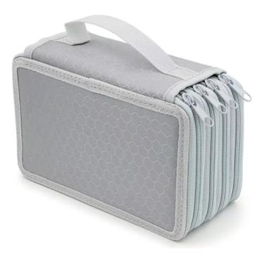 Imagem de Estojo Escolar Grande 4 Divisórias - Capacidade 72 Peças - Organizador de Lápis e Canetas - Material Oxford Resistente Estojo Portátil com Alça - Feminino Masculino Escola e Escritório (cinza escuro)