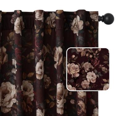 Imagem de StangH Cortinas de veludo com estampa vermelha enferrujada para berçário, cortinas super macias e luxuosas, com isolamento térmico, painéis decorativos do chão ao teto para quarto, L122 x C102, 2