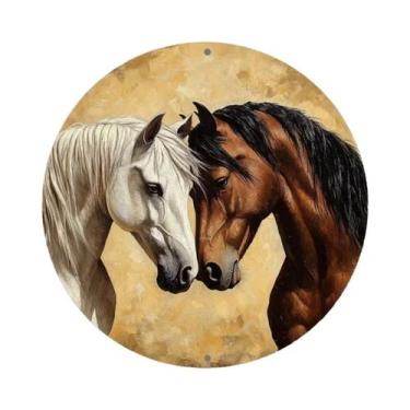 Imagem de Decoração De Parede Circular Tema Cavalo De Madeira Retrô Impressão 2D