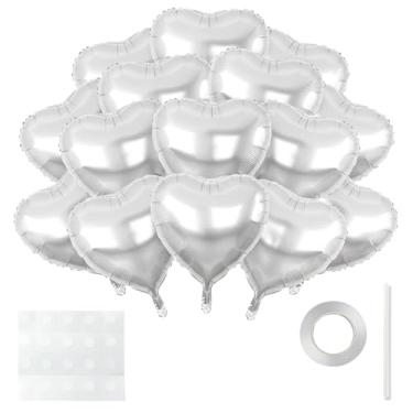 Imagem de 15 balões de coração, 45 cm, dia dos namorados, formato de coração, para decoração romântica de casamento, festa de aniversário, chá de bebê, noivado, dia dos namorados (prata)
