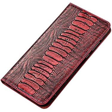 Imagem de BKUANE Coldre para Apple iPhone 14 Case 6,1 polegadas 2022, capa de telefone com função fólio magnética de couro de textura de avestruz com suporte de cartão (cor: vermelho)