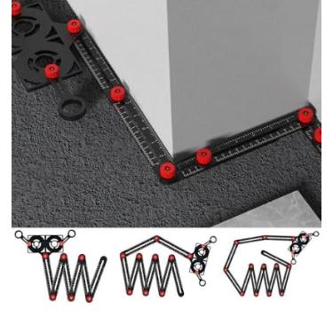 Imagem de 1 régua de ângulo de liga de alumínio, régua de medição, régua multifuncional ajustável universal, localizador de perfuração de precisão (preto)