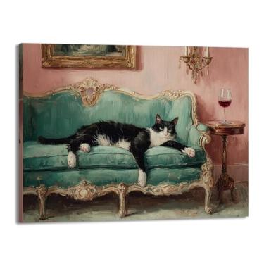 Imagem de Gato preto com Martini impressão artística bonito gato peculiar coquetel bar decoração moderna casa cozinha arte de parede pintura em tela pôster estética (SKU11,12x40,6 cm = (30x40 cm), emoldurado