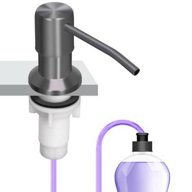 Imagem de Dispensador de sabão para pia de cozinha, dispensador de sabão de pia, kit de tubo de extensão de 119 cm, bomba dispensadora de sabonete, não precisa de mais recargas (cinza)
