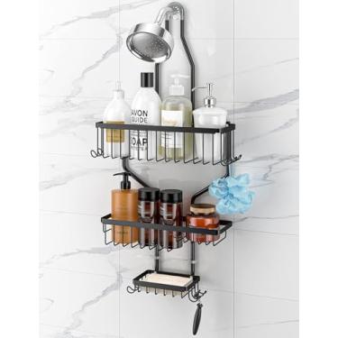 Imagem de Suporte de Chuveiro Suspenso sobre o com 10 Ganchos Cesto Sabão -ferrugem Alumínio Grande Capacidade para Itens Toalete Moderno Multifuncional Fácil M