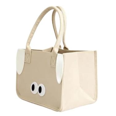 Imagem de Bolsa de feltro dobrável, bolsa única compacta para compras de supermercado, 30 x 20 x 18 cm quando aberta, fácil armazenamento, cáqui