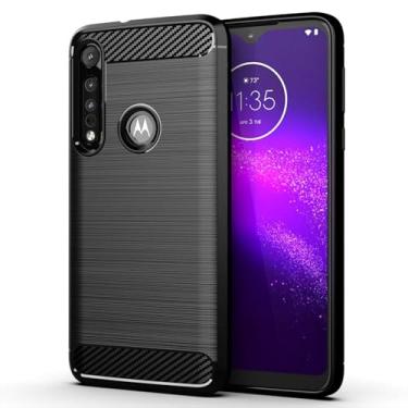 Imagem de Capa para Moto One Macro Capa,Material de fibra de carbono,Macio antiderrapante,anti-óleo,Proteção total de capa de telefone compatível com Moto One Macro-Black