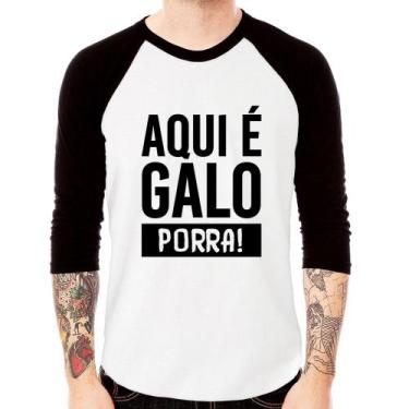 Imagem de Camiseta Raglan Aqui é galo  Manga 3/4 - Foca na Moda, Branco, Preto, 