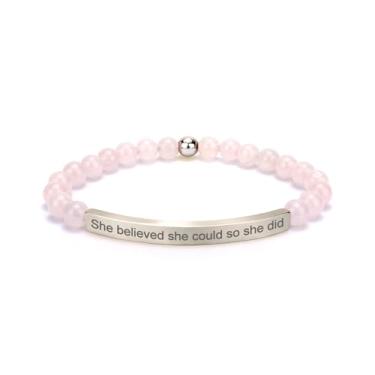Imagem de cusurlove Pulseira feminina inspiradora de quartzo rosa, banhado a ouro 18K, joia de fé, bíblia religiosa cristã, presente para encorajamento, amor e força, Medium, Cristal, Sem Pedra Preciosa