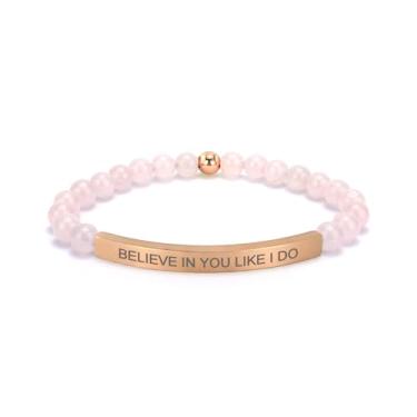 Imagem de cusurlove Pulseira feminina inspiradora de quartzo rosa, banhado a ouro 18K, joia de fé, bíblia religiosa cristã, presente para encorajamento, amor e força, Medium, Cristal, Sem Pedra Preciosa