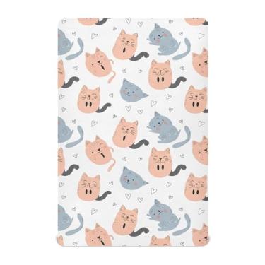 Imagem de SEHANY Lençóis de berço de gatos fofos para meninos e meninas, macio, respirável, elástico, lençol com elástico padrão para bebês de 27 x 99 cm