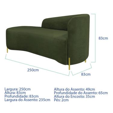 Imagem de Divã Recamier Orgânico França 250cm Lado Esq Pés Metal Dourado Linho Cor Verde
