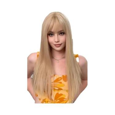 Imagem de Peruca Sintética Longa E Lisa Cinza Granny Com Franja Natural, Seda De